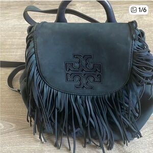 Tory Burch Fringed Forest  Green mini Suede  
 Backpack